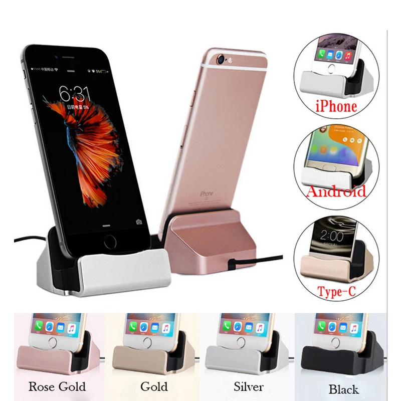 Pre iPhone x 8 7 6 USB káblové synchronizátor Cradle Charger Base pre Xiaomi Android Type C Samsung Stonk Držiteľ nabíjania základnej stanice Dock Dock Station