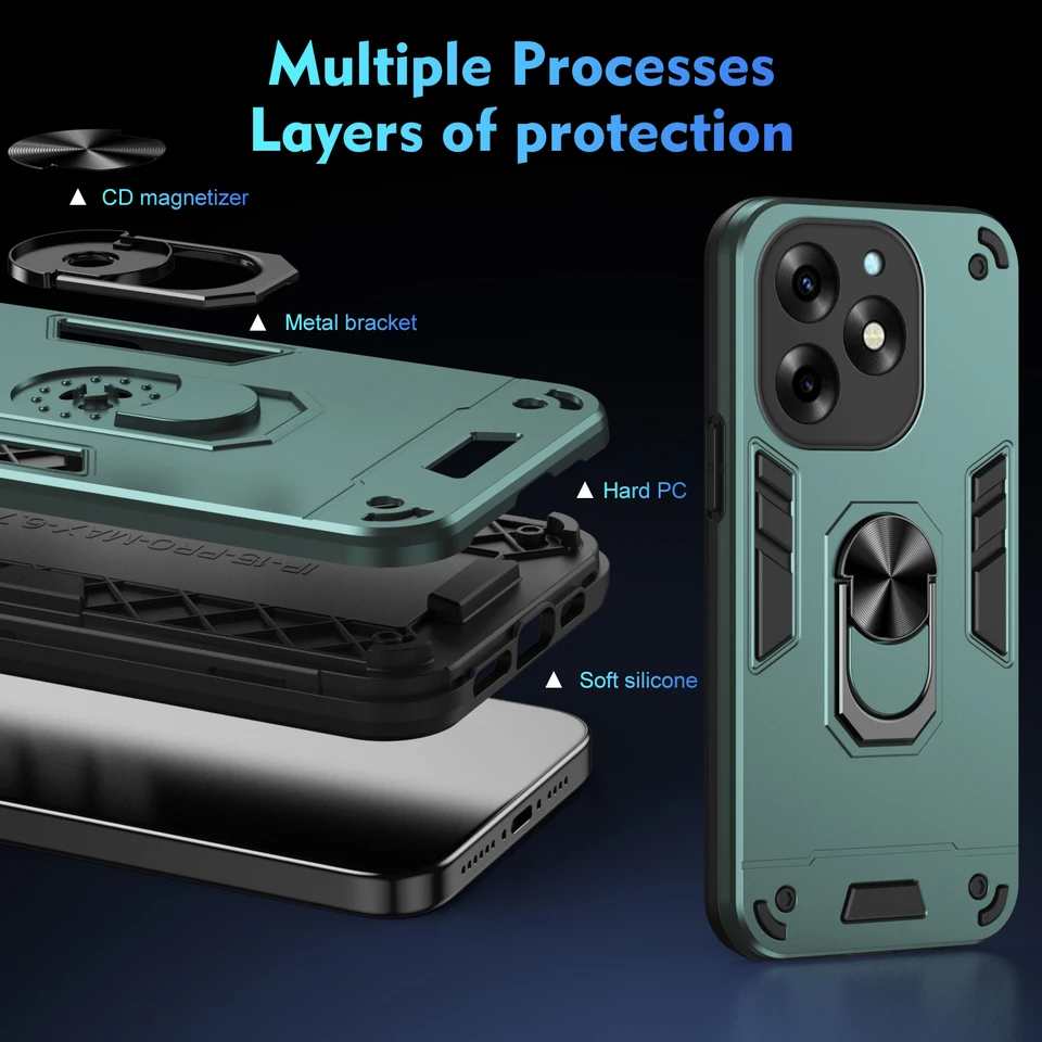 Pre ITEL S23 + Plus, S24, RS4, A80 CASE SOCKOPPORPOPT Magnetic Kickstand Ring Držiteľ telefónu