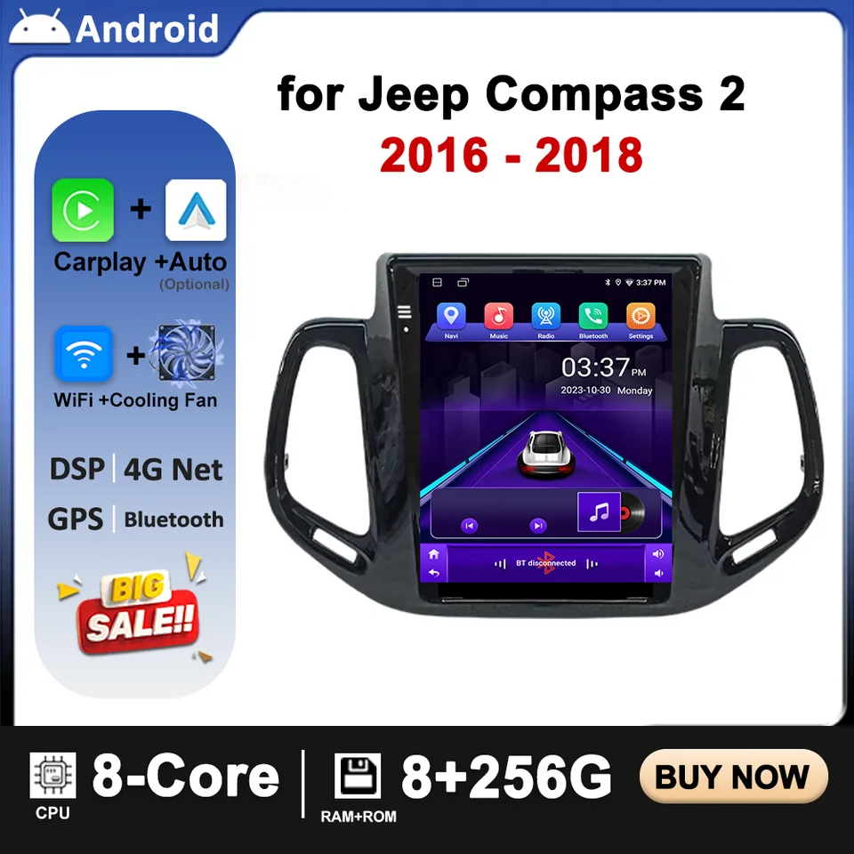 Pre Jeep Compass 2016 2017 2018 2018 CAR Radio Android 14 Automobilový multimediálny prehrávač GPS navigáciu CarPlay Screen DSP Stereo