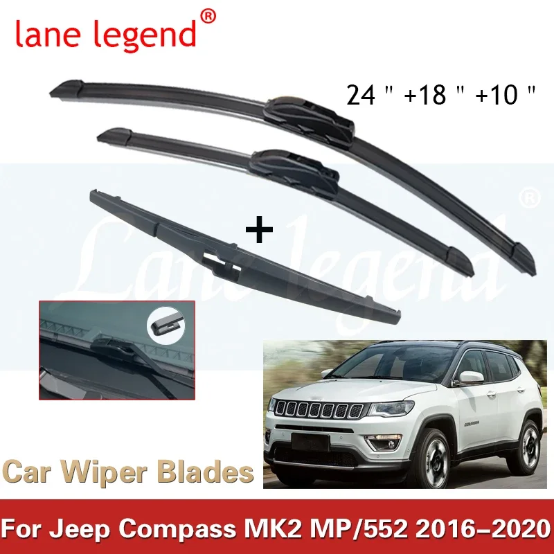 Pre Jeep Compass MK2 MP/552 2016-2020 Čepele predného zadného stierača kefy Cutter Príslušenstvo J Hook 2016 2017 2018 2018 2019 2020