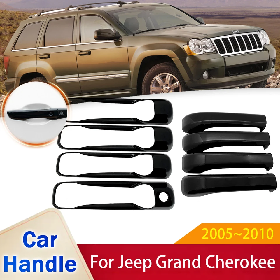 pre Jeep Grand Cherokee 3 III WK 2005 2006 2007 2008 2009 2010 Gloss Black Inteligentné rukoväť Cover Cover Stupeľy TREST CAR