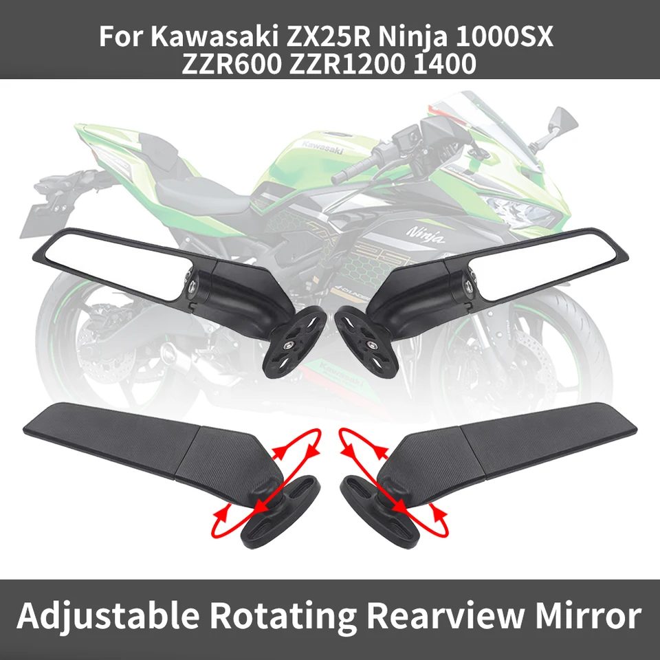 Pre Kawasaki ZX25R Ninja 1000SX ZZR600 ZZR1200 1400 Zrkadlo upravené veterné krídlo nastaviteľné otáčajúce spätné zrkadlo Moto