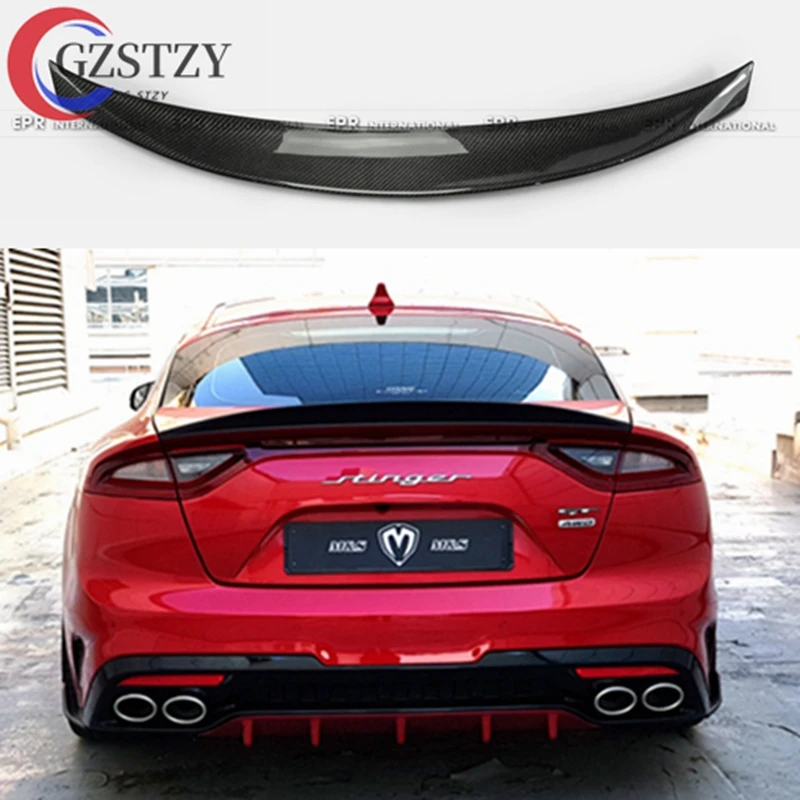 Pre Kia K8 Stinger Spoiler Skutočné lesklé lesklé uhlíkové vlákno Zadné krídlo R Športové príslušenstvo Body Kit Stinger Zadný spojler 14-19