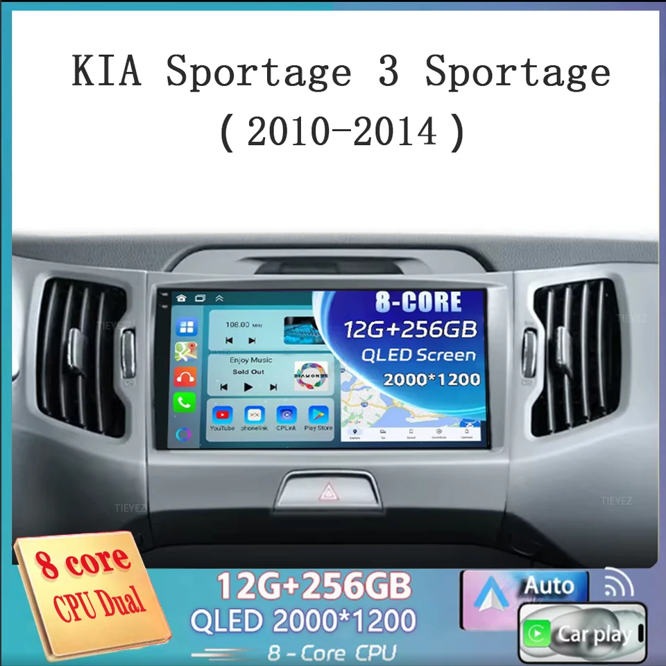 Pre Kia Sportage 3 Sportage R 2010-2014 Android 14 Car Radio Android CarPlay Multimedia Player Car Stereo 4G WiFi Qualcomm 2DIN