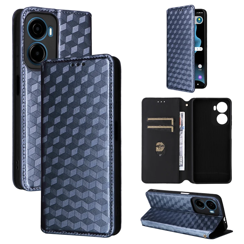 Pre kriket Magic 2 5G magnetickú kartu Flip Leather Stand Stereoskopické línie Chránené puzdro pre puzdro AT&T PREPEL 2 5G