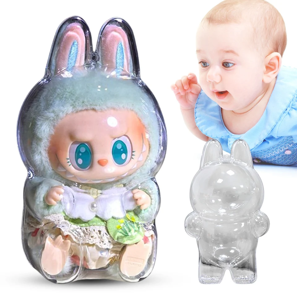 Pre labubu Transparent ochranný kryt monštrum hračky Cuce Cuce Elf Plushie Display Cover pre sedenie Party Dolls