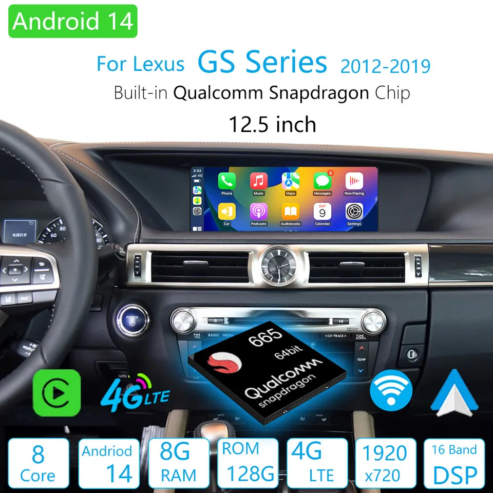 Pre Lexus GS 2012-2019 Qualcomm Chips Android 14 navigáciu automobilov GPS multimediálne CarPlay Auto HD Screen Player Player