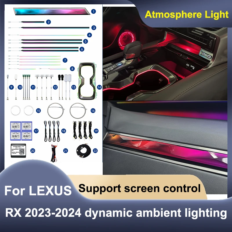 Pre Lexus RX 2023-2024 Okolité svetlo Interiér LED vzduchová vetracia vetracia dýza Dashboard DOOR DOORATÍVNE LAMP