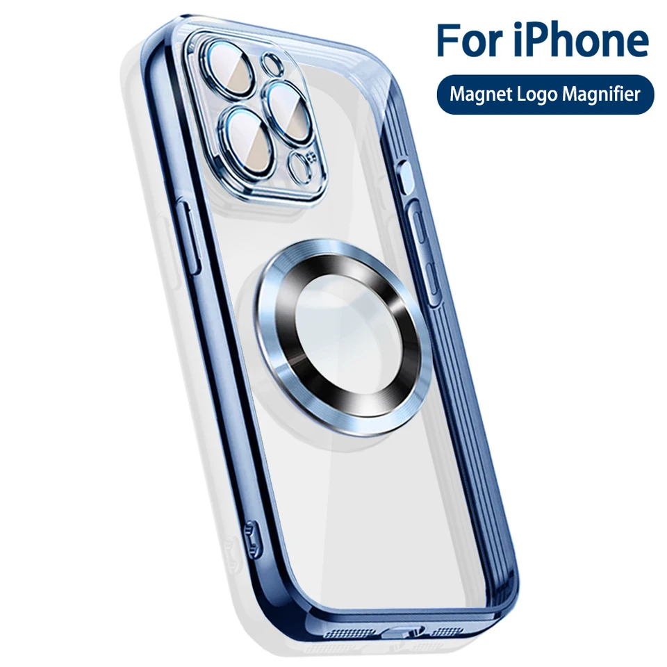 Pre logo Apple Logo zväčšenie Magsafe puzdro iPhone 16 15 14 plus 13 12 11 Pro Max Magnetizmus kryt 10k sklo chránil fotoaparát