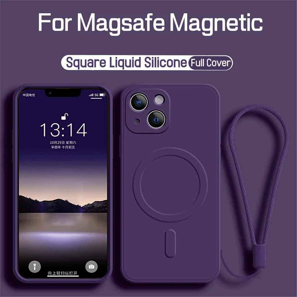 Pre Magsafe Magnetic Wireless Case pre iPhone 16 15 14 13 12 11 Pro Max xr xs Max Plus kvapalina Silikónový popruh telefónu
