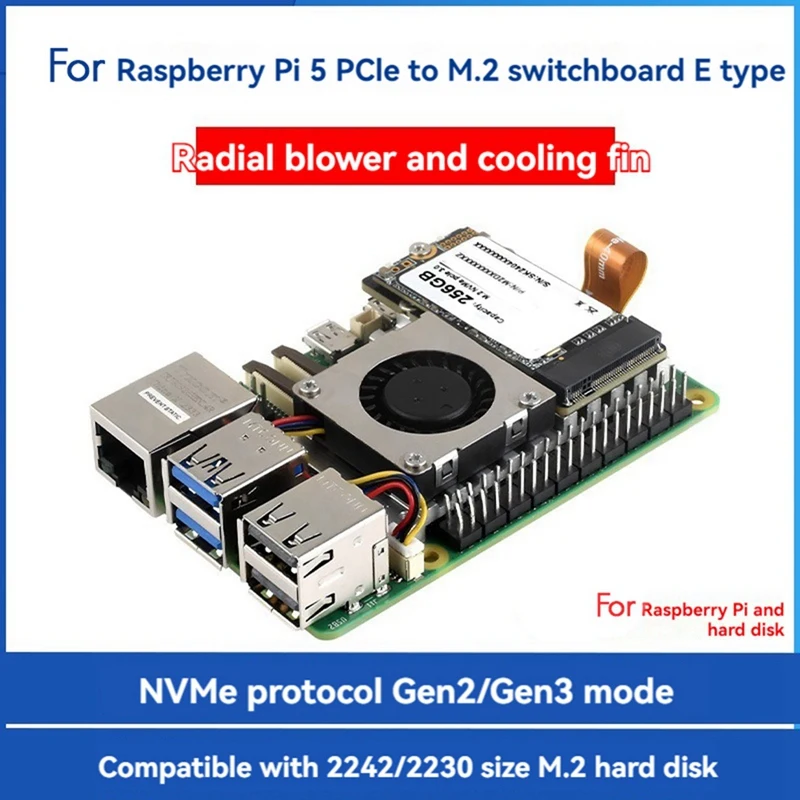 Pre maliny Pi 5 Pcle to M.2 Adapter Board s dúchadlom+tepelný umývadlo Gen3 M.2 NVME Expansion Board pre 2230 2242 NVME SSD