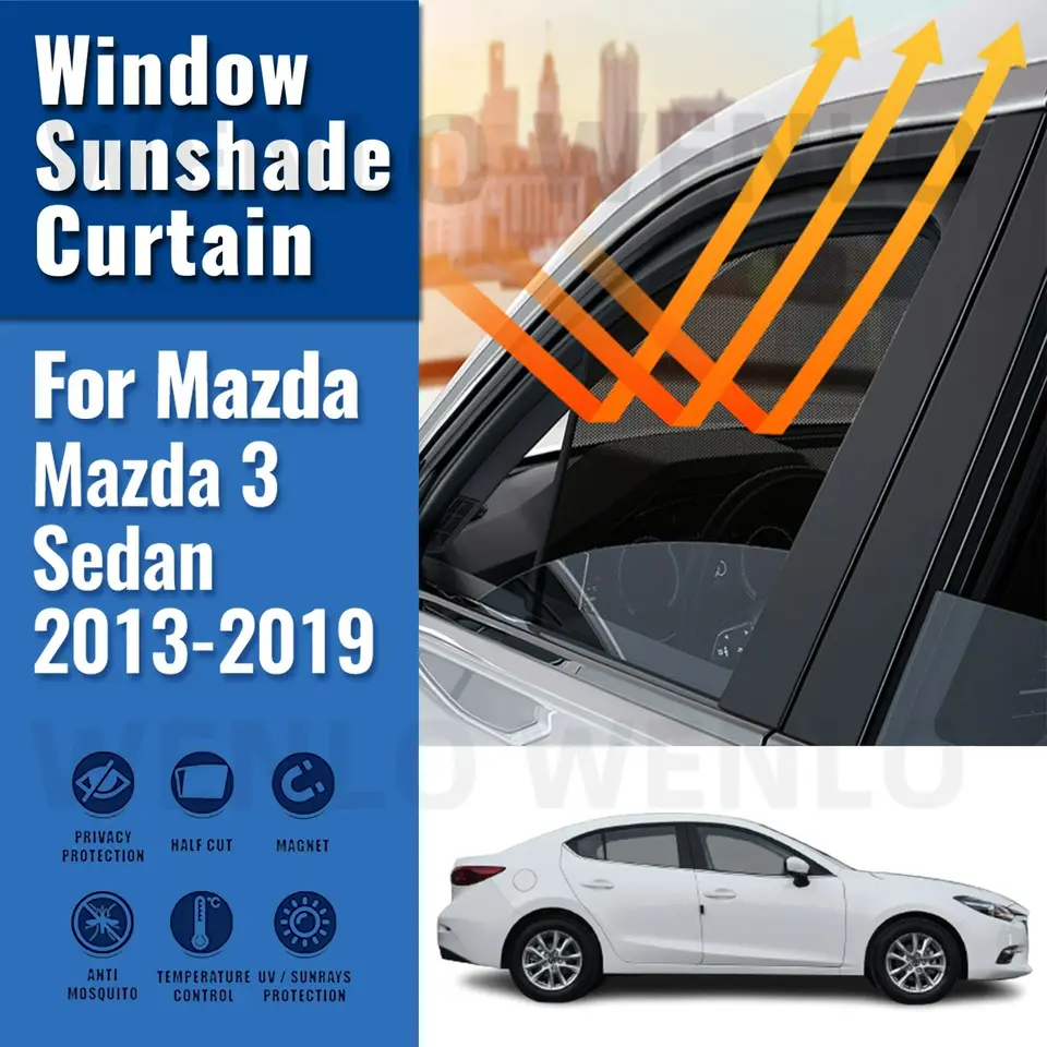 Pre Mazda 3 Sedan BM 2013-2019 Zadné bočné okno Slnko Vlasový automobil Sunshade Accessories Front Scree Mesh Concer Outlain