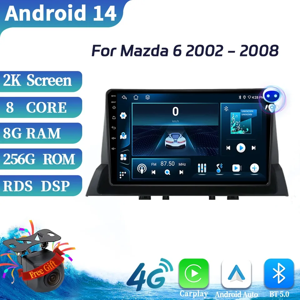 Pre Mazda 6 2002-2008 Car Autab Radio Multimedia Video Player Navigation GPS Android 14 Auto Wireless BT CarPlay Touch Screen Stereo