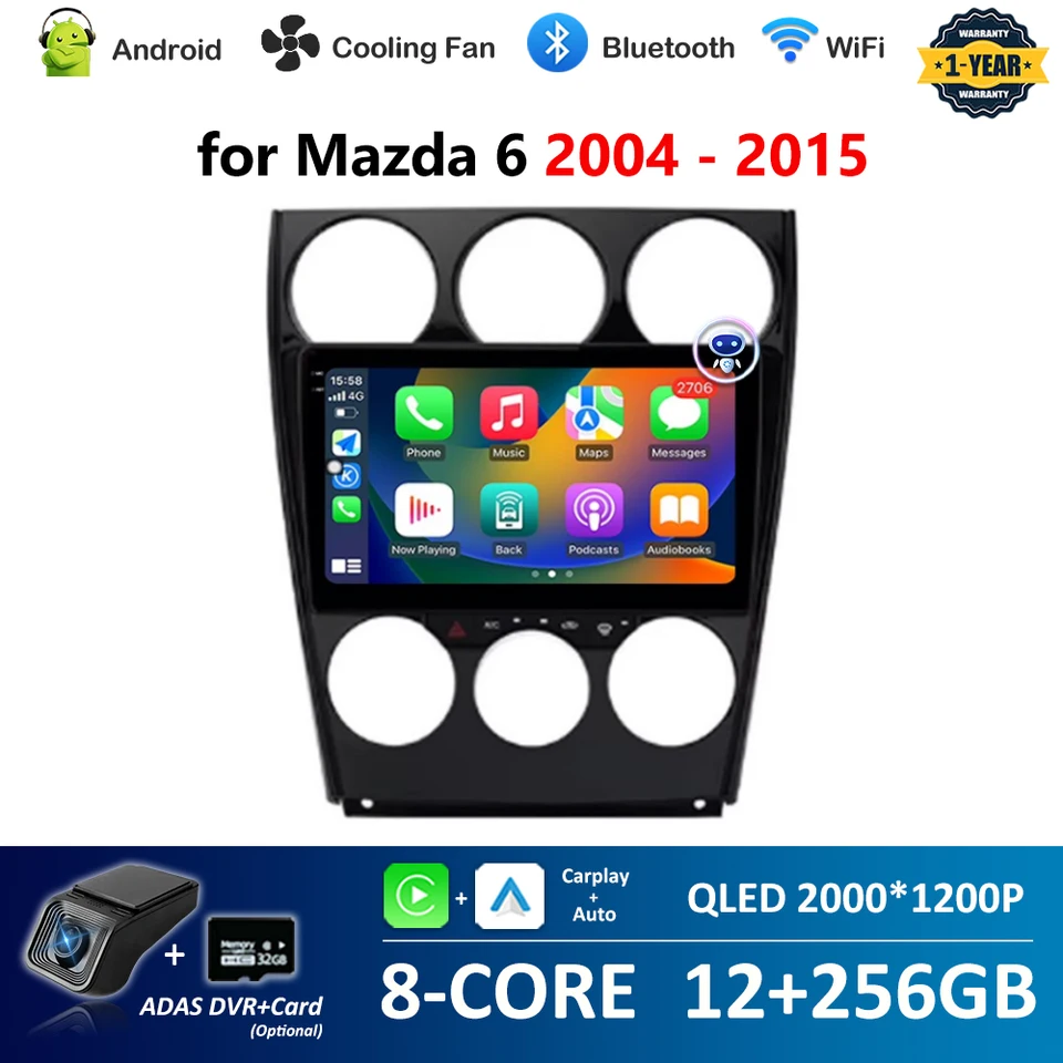 Pre Mazda 6 2004 - 2015 CAR Radio Multimedia Player 9 '' Android Systém DSP Stereo HD Touch Screen WiFi GPS NAVI 4G Bluetooth