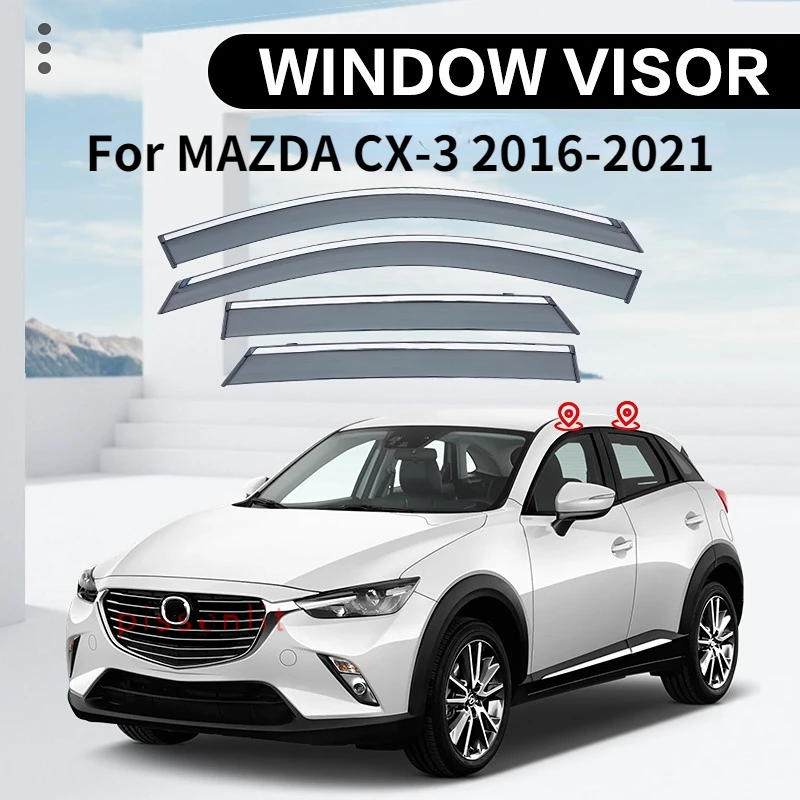 Pre Mazda CX-3 2016-2021side Chrome okenné príslušenstvo Ventvisor Bright Strip Druhot Druho