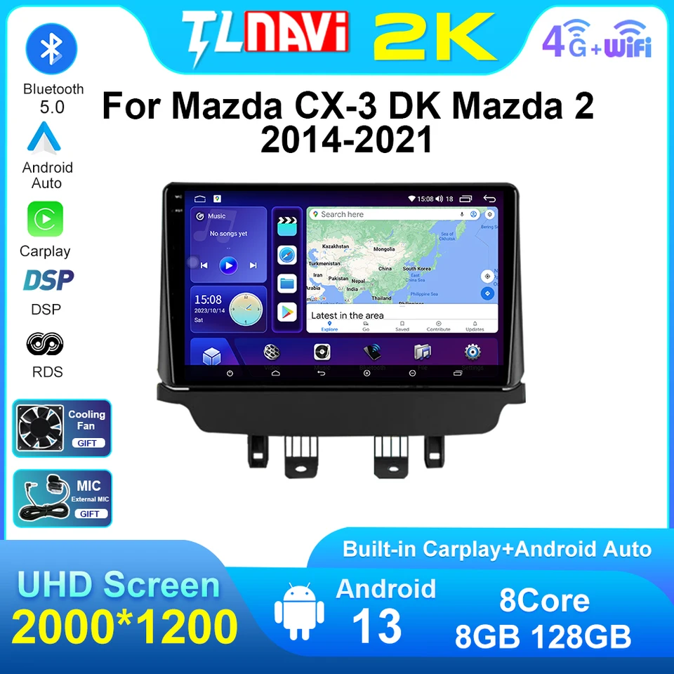 Pre Mazda CX-3 CX3 Mazda 2 Mazda2 DK 2015 2016 2017 2018 2018 GPS Navigation Multimedia Stereo Player Android 13 Car Carplay CarPlay