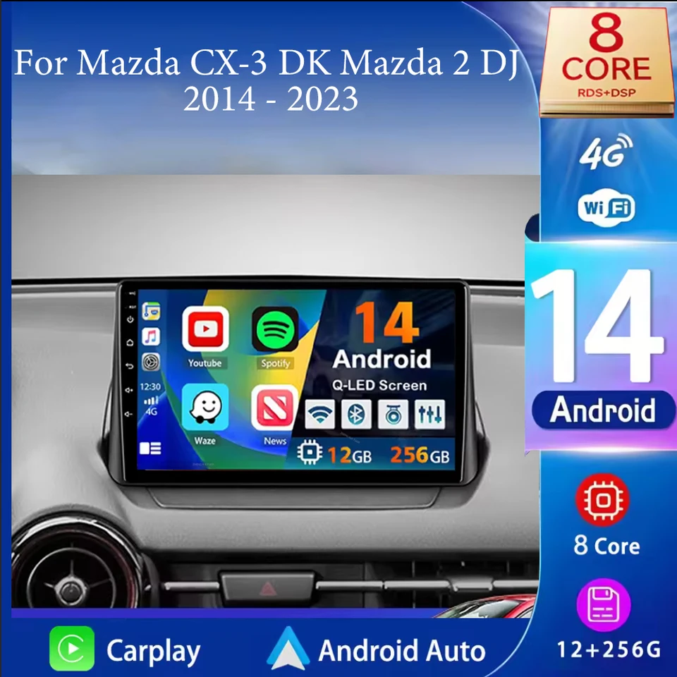 Pre Mazda CX -3 DK Mazda 2 DJ 2014 - 2023 Android 14 CarPlay Auto Car Radio Multimedia Video Player Navigation GPS No 2Din 2 DIN