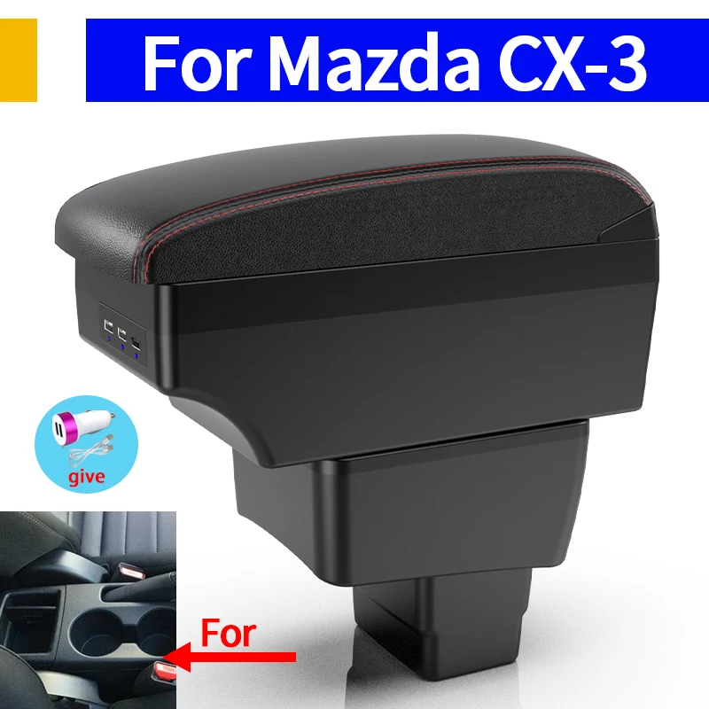 Pre Mazda CX-3 Rodical Equochent pre Mazda 2 Skyactiv Verzia CX3 CX-3 COUR Storage Box Storage Box Autošky nabíjanie USB