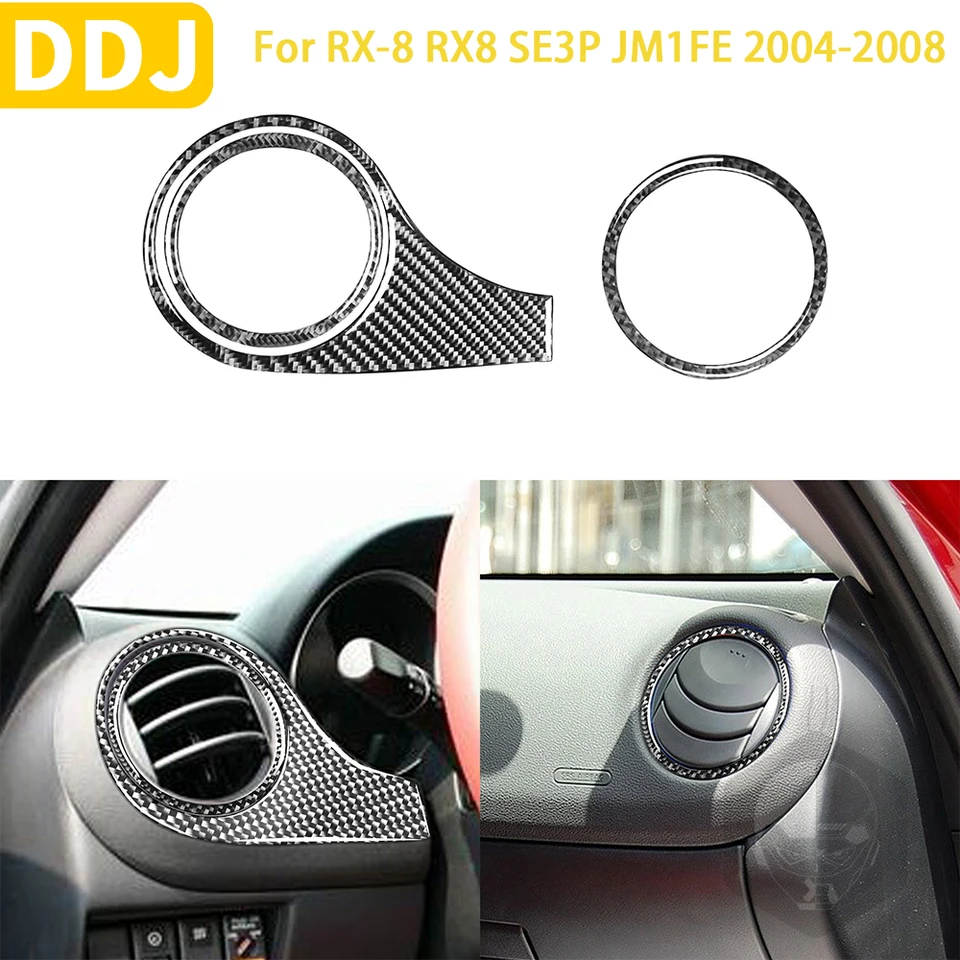 Pre Mazda RX-8 RX8 SE3P JM1FE 2004-2008 Príslušenstvo AC Outlet Air Rám Ring Ring Uhlíkové vlákno upravené interiérová nálepka