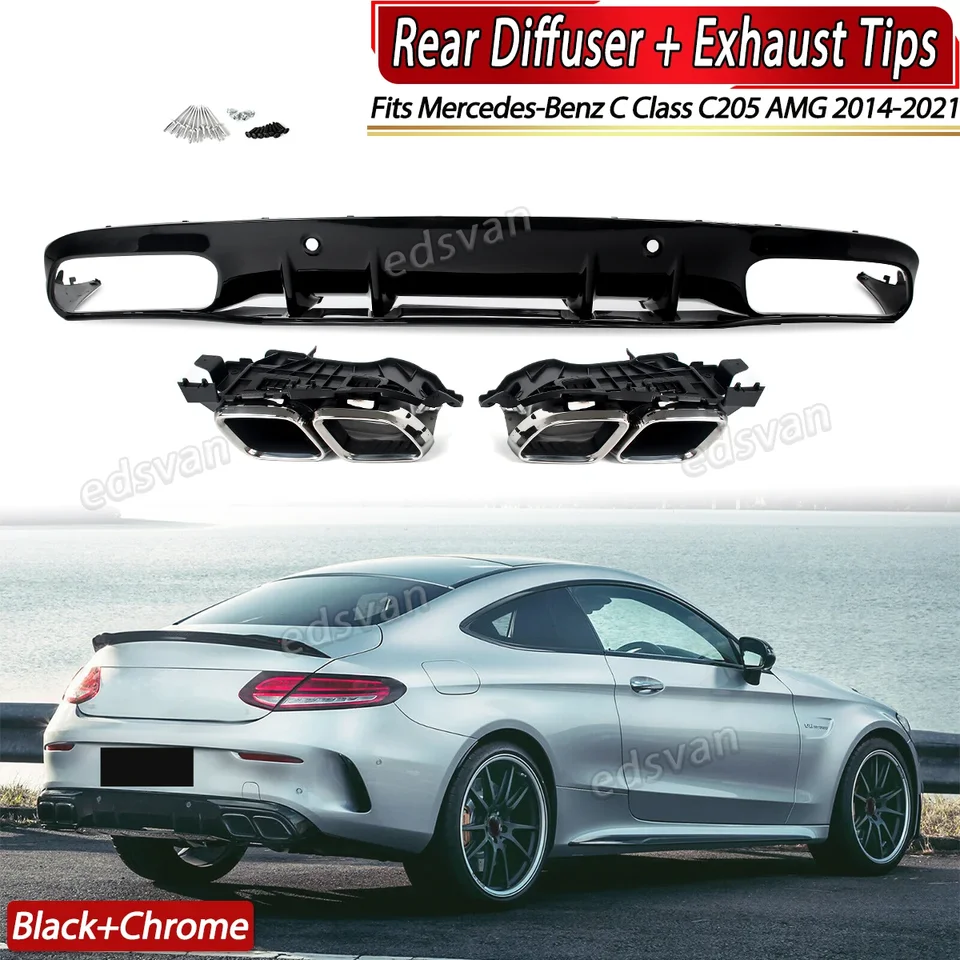 Pre Mercedes Benz C Class C205 Coupe 2015 2016 2017 2018 C63 Zadný nárazník Difuser s pery so zadnou štiepkou a zadnou pery