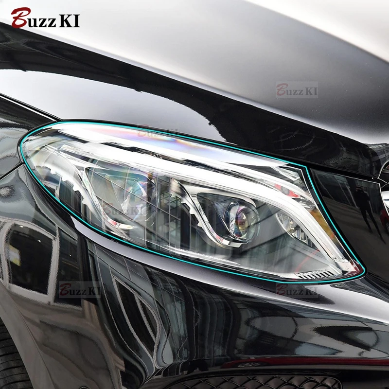 Pre Mercedes Benz Cls G GLC GLE 2020 GLS V CLASS AMG 2 PCS CAR Svetlomet Ochranná fólia TETVERNÁ STRANA TRESTRUJÚCE Čierna nálepka TPU