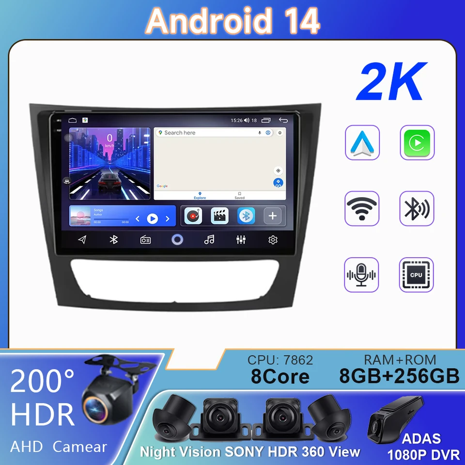 Pre Mercedes Benz E-Class W211 E200 E220 E300 E350 E240 E270 E280 CLS trieda W219 Automobilové rádio bezdrôtové CarPlay Android AUTO NO DVD