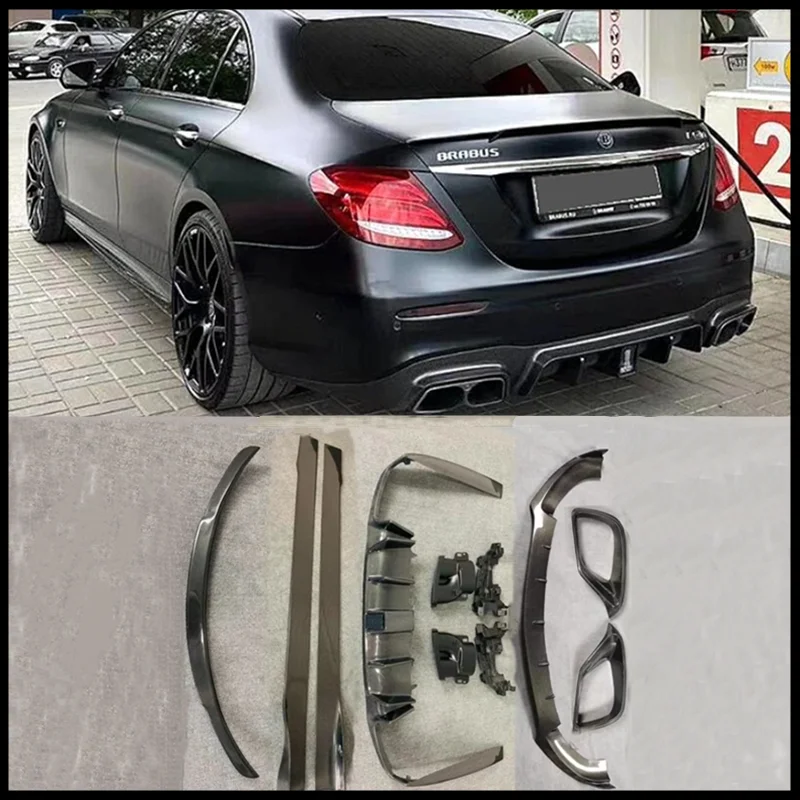 Pre Mercedes Benz E Class W213 260 300 63 E63S 2016-2020 Skutočné uhlíkové vlákno predné pery Zadný difúzor nárazník SITLER SILLER