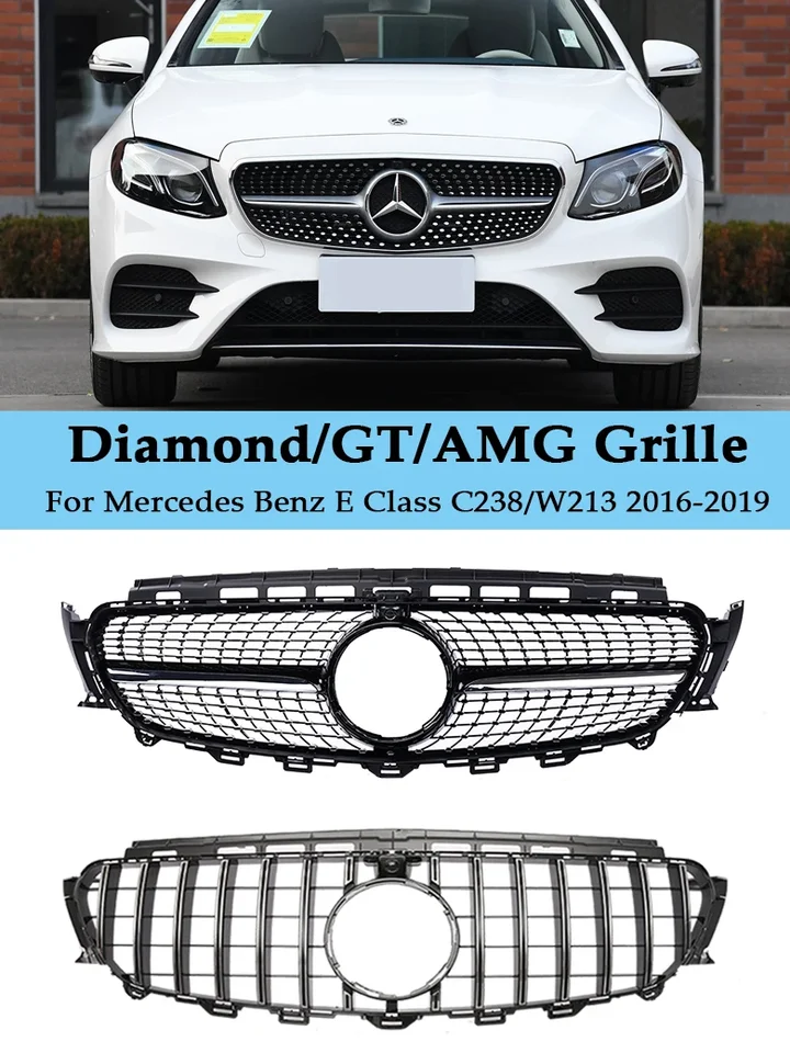 Pre Mercedes Benz E Class W213 C238 2016-2019 Panamericana GTR Diamond Style Grille Black Silver Chrome Sport Prefacelift AMG