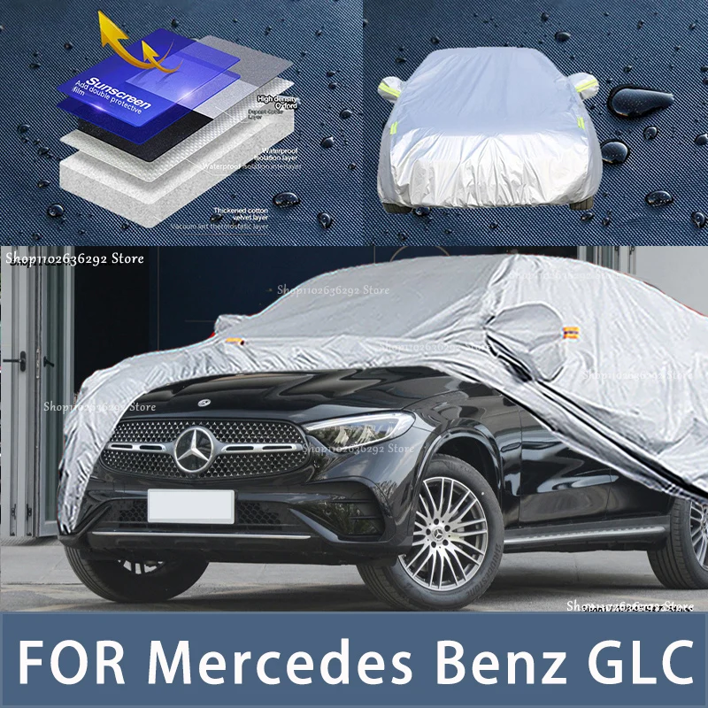 Pre Mercedes Benz GLC Outdoor Ochrana Plné kryty automobilov Snow Cover Sunshade Neproidný prach odolný voči exteriéru automobilových doplnkov