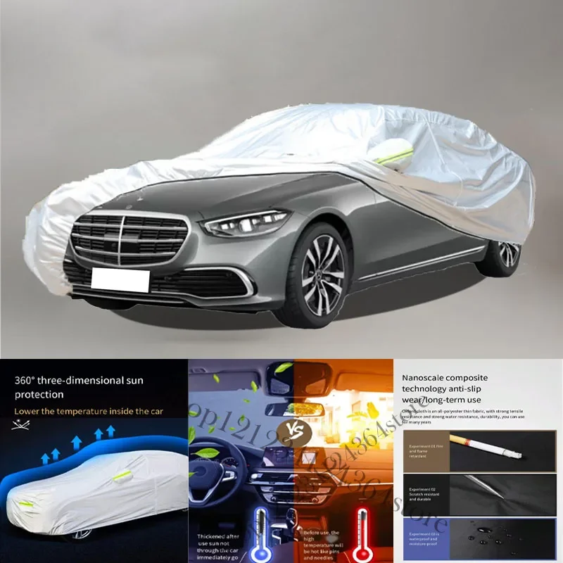 Pre Mercedes Benz S Trieda Fit Outdoor Ochrana Plné kryty automobilov Snow Cover Sunshade Neproidný prachový nepremokavý exteriérový kryt automobilu