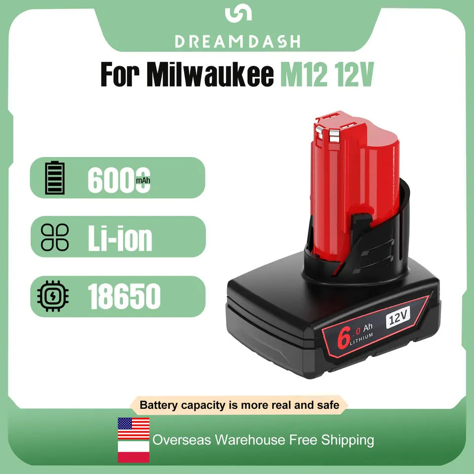 Pre Milwaukee M12 12V Tool Nabíjateľná li-iónová batéria 6000MAH pre 48-11-2402 48-11-2411 48-11-2401 Batéria napájacieho nástroja