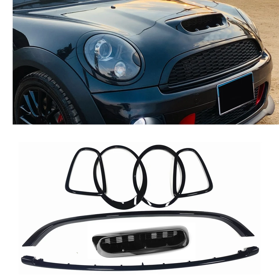 Pre Mini Cooper S R55 R56 R57 R58 R59 JCW 2007-2014 Predný+Zadný kryt svetlometového rámu+lopatka na kapucň