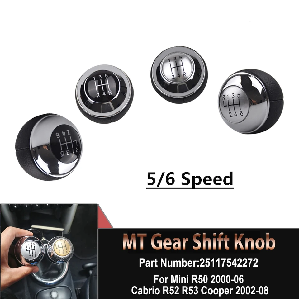 Pre MINI R50 2000-2006 CABRIO R52 R53 Cooper 2002-2008 GOM SHIF GOB 5/6 Speed ​​Black+Chrome CAR ACOPORY OEM# 25117542272