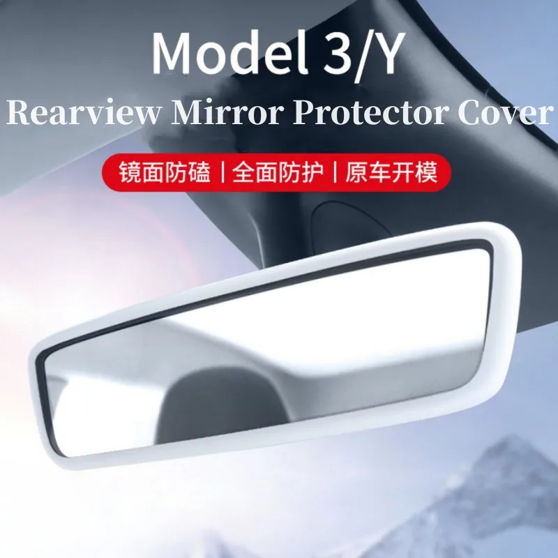 Pre model Tesla 3 Y 2023 Vnútorné príslušenstvo spätné zrkadlo Ochranné črevo silikónové dekorácie rám biely ružový ochranný pás