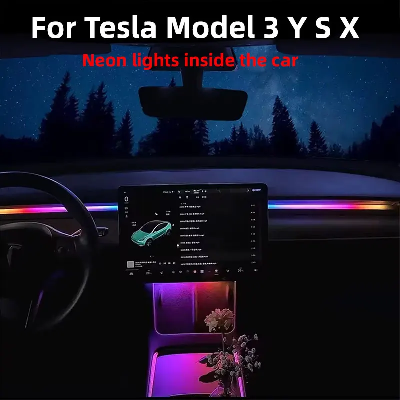 Pre model Tesla Model 3/Y 2 v 1 Dynamic Neon RGB Auto LED LED LED LED LED AUTOMATICKÉHO OBCHODNÉHO OBCHODNÉHO DEKONÁLNEHO DEKORATÍVNA LAMP LAMP