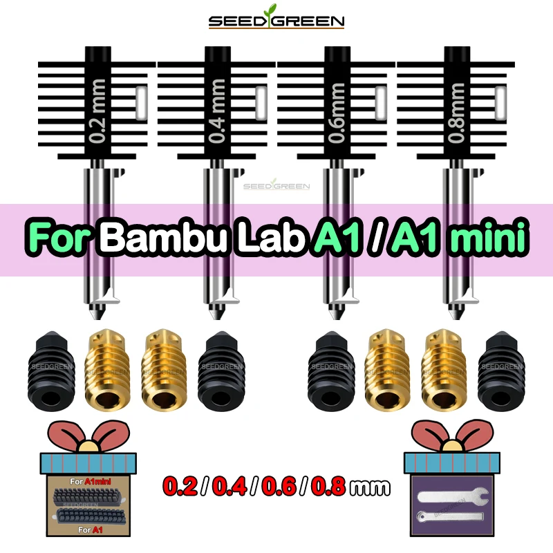 Pre mosadznú tvrdenú oceľovú dýzu 3D tlačiareň Hotend Súprava pre Bambu Lab A1/A1 Mini 0,2/0,4/0,6/0,8 mm zostava silikónovej kefy