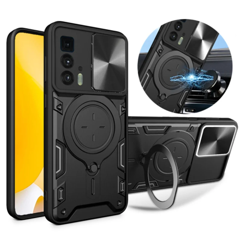 Pre Motorola Moto Edge 20 Pro Case Slide Lens chránte puzdro Armor Armor pre Moto Edge20 PRO 20PRO Magnetický kryt kruhu krúžku