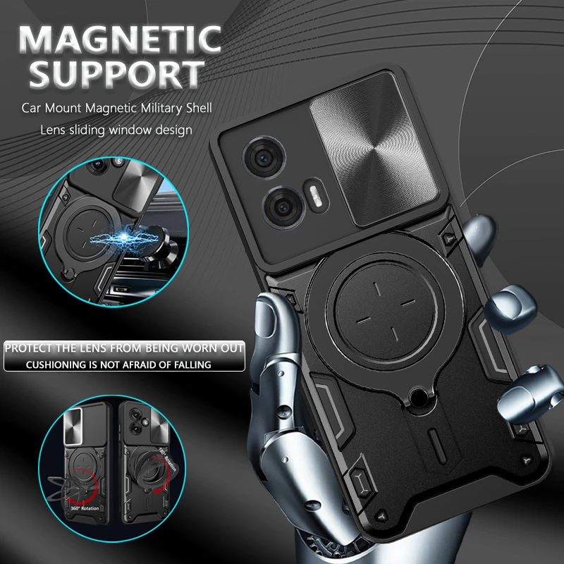 Pre Motorola Moto Edge 50 fúzne puzdro k posúvaniu šošovky na ochranu fotoaparátu Funda pre Moto Edge50 Fusion Magnetic Ring Armor Cover