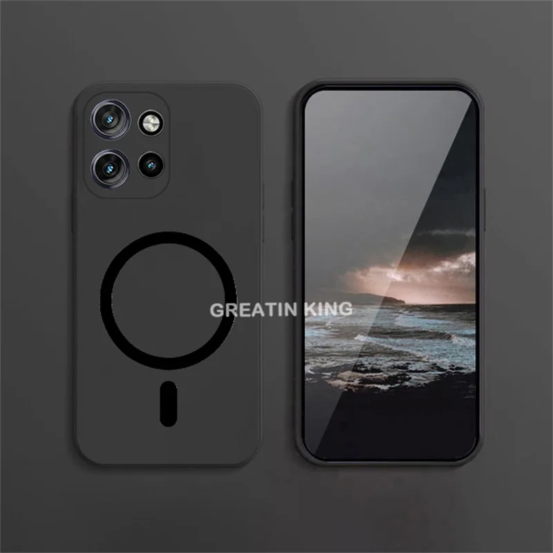 Pre Motorola Moto S50 / Moto Edge 50 Neo Case Black Matte Soft TPU Ochranný kryt s bezdrôtovým nabíjacím nálepkou