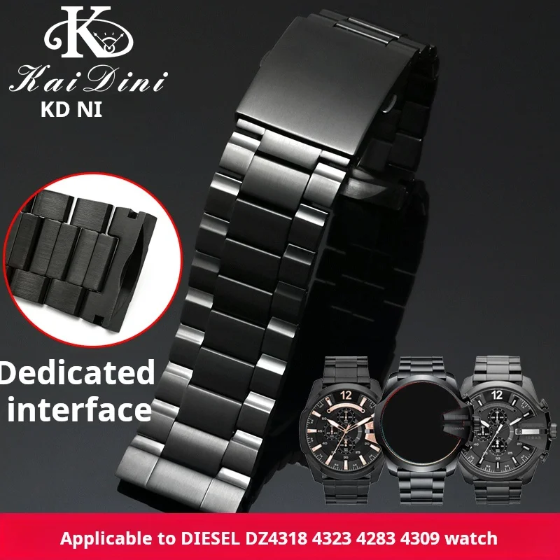 Pre naftu DZ4323 4283 4309 Rafinovaný oceľový hodinkový remienok Čierny strieborný 26 mm vodotesná nehrdzavejúca oceľ skladacia spona Man WatchBand