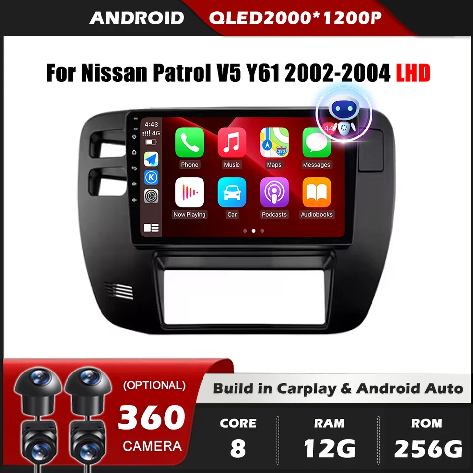 Pre Nissan Patrol V5 Y61 2002-2004 LHD Android Auto Carplay Multimedia Player 5G WiFi BT 360 Camera
