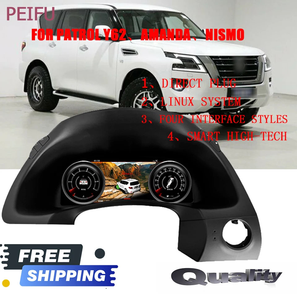 Pre Nissan Patrol Y62 Infiniti QX80 Nismo Amanda 2010-2022 Meter Aktualizovaný na panel Digital LCD Linux Dashboard Dashboard Panel