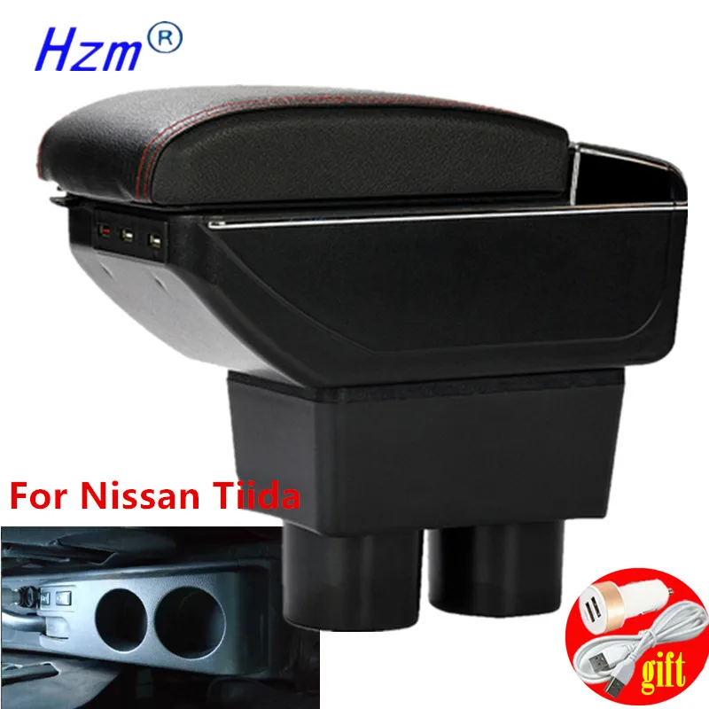 Pre Nissan Tiida C11 lakťová opierka pre Nissan Sylphy Versa Tiida Latio Car lakťová lakťová lakťová krabica Interiér USB Center Storage Box príslušenstvo