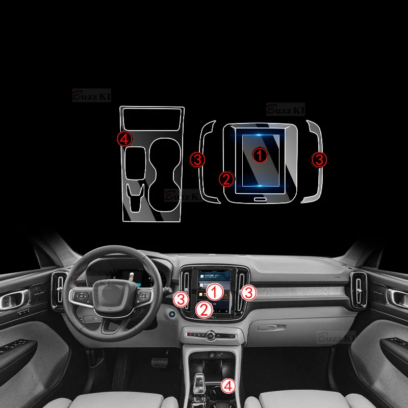 Pre obrazovku Volvo XC40 TPU TRUSPArent Protect Film Interiér Interiérová nálepka Gear navigátor Dvery Panel Panel Auto