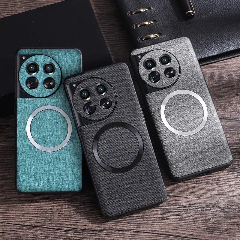 Pre OnePlus 12 puzdro Luxus PU magnetické bezdrôtové nabíjanie ochranné puzdro pre zadné kryt