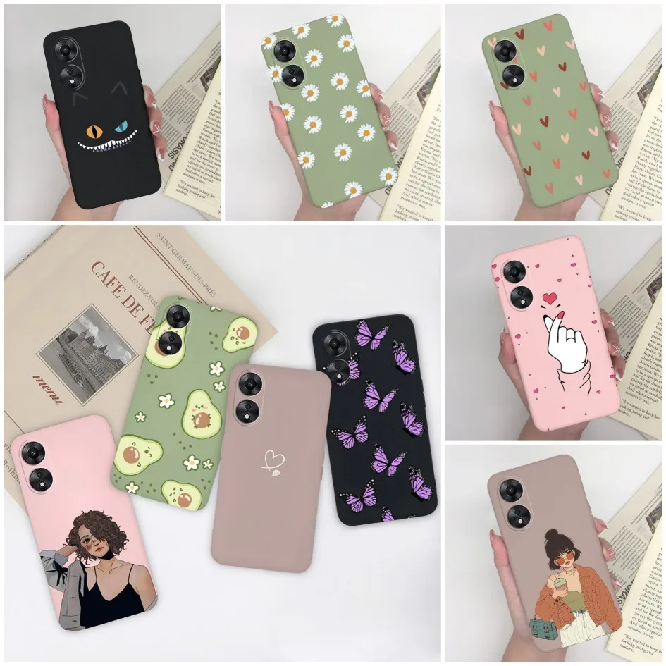 Pre Oppo A58 A78 5G Cute Case Fashion Matte Avokádo srdce Butterfly Girl Soft Silikone Telefón zadný kryt pre Oppo A 58 Funda Capa