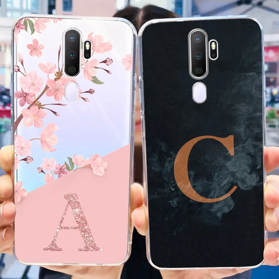 Pre Oppo A9 (2020) A5 (2020) Prípad módneho písmena Mäkký silikón TPU TPU pre OPPO A9 A5 2020 Priehľadný nárazník s nárazom s nárazom