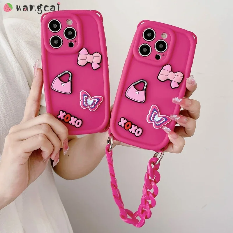 Pre Oppo Find X3 A1 Pro F11 R17 R15 A1X Pase 3D stereofónny motýľ Bowknot Bow kravata Barbie Lanyard Cute Cover