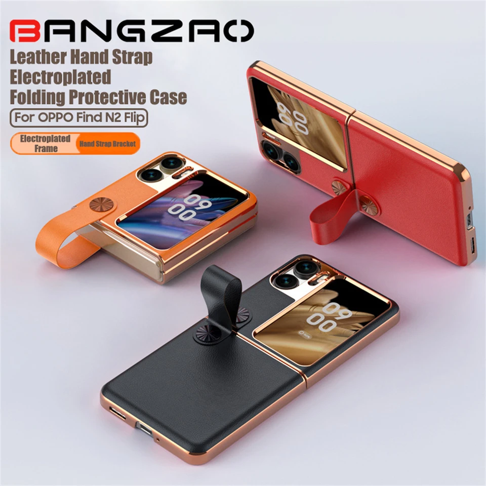 Pre OPPO Nájdite N2 Flip Originálne kožené držiak na zápästie, ochranu fotoaparátu, elektroplatované ochranné puzdro
