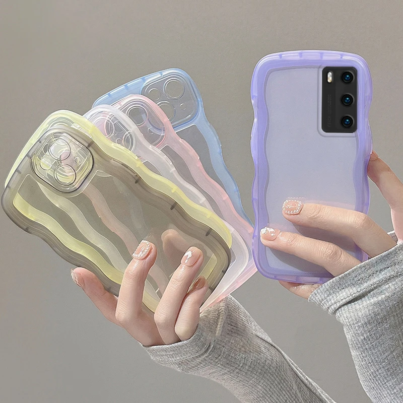 Pre OPPO Nájdite x6 x5 x3 x2 LITE RENO 8 7 6 5 4 3 Realme GT V13 PASE CUTE CLEAR COLLY WAVE HYBRID SOCKOPPORPOPT Cover Fundas